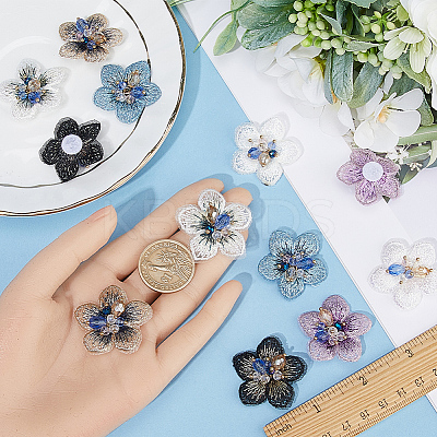 12Pcs 6 Colors 3D Flower Glass Beaded Appliques PATC-GF0001-46-1