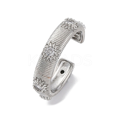 Brass Micro Pave Clear Cubic Zirconia Cuff Rings for Women RJEW-Q009-11P-1