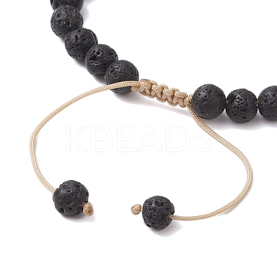 Adjustable 6mm Round Natural Lava Rock Braided Bead Bracelets BJEW-JB10615-03-1
