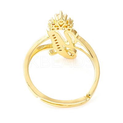 Clear Cubic Zirconia Initial Letter with Crown Adjustable Ring RJEW-M139-17Y-1