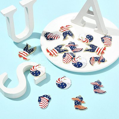16Pcs 8 Styles Independence Day Alloy Enamel Pendants ENAM-FS0003-94-1