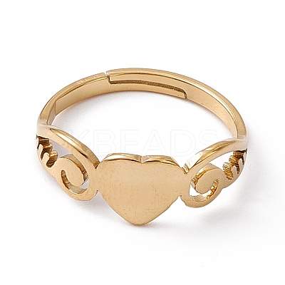 Ion Plating(IP) 201 Stainless Steel Heart Adjustable Ring for Women RJEW-K242-01G-1