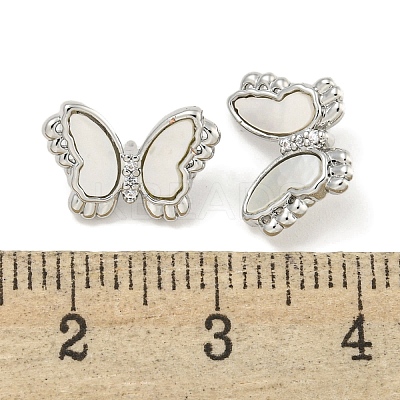 Brass Pave Clear Cubic Zirconia Butterfly Connector Charms with Sea Shell KK-Q820-13P-1