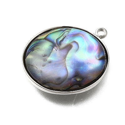 304 Stainless Steel Pave Natural Paua Shell Pendants STAS-Z125-01G-P-1