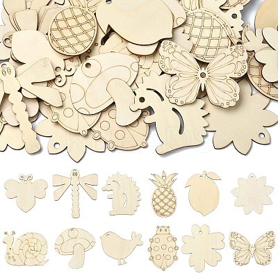 60Pcs 12 Styles Blank Wood Big Pendants WOOD-CJ0002-26-1