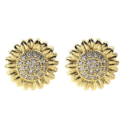 Brass Micro Pave Clear Cubic Zirconia Stud Earrings EJEW-G433-03G-1