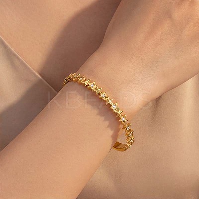 304 Stainless Steel Micro Pave Clear Cubic Zirconia Star Hinged Cuff Bangles for Women WG9322F-02-1
