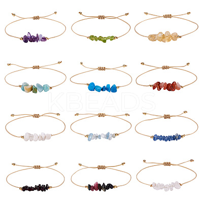 12pcs 12 styles Natural & Synthetic Mixed Gemstone Chips Braided Bead Bracelets Set BJEW-TA0001-14-1