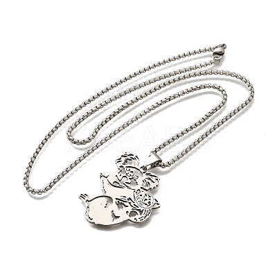 201 Stainless Steel Laser Cut Mother and Baby Koala Pendant Box Chain Necklaces for Women Men NJEW-E156-01P-1