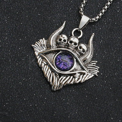 Evil Eye Skull Alloy Pave Glass Pendant 667 Stainless Steel Chain Necklaces for Men FS-WG7A50C-03-1