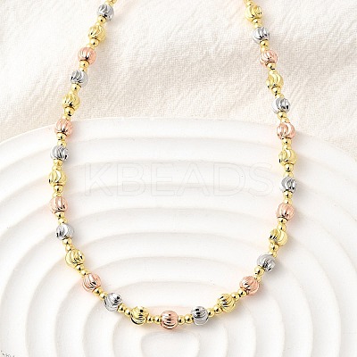 4MM Three-color Brass Textured Round Beaded Necklaces for Women NJEW-D314-12PG-1