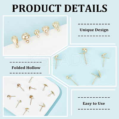 40Pcs 5 Styles Teardrop & Shell & Heart & Flat Round Alloy Stud Earrings Findings FIND-BC0004-92-1