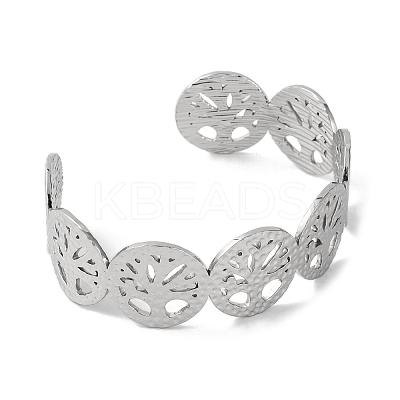 Tree of Life 304 Stainless Steel Cuff Bangles for Women BJEW-B104-21P-1