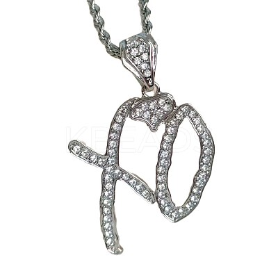 Zinc Alloy Crystal Rhinestone Letter XO Heart Pendant Necklaces for Women FS-WGEFE1E-01-1