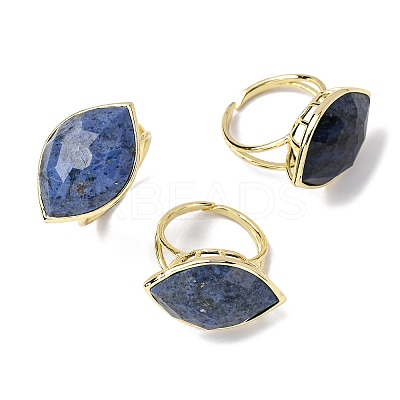 Horse Eye Natural Gemstone Cuff Rings RJEW-M076-04G-1