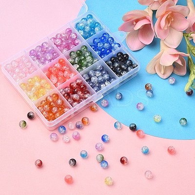 360Pcs 12 Colors Transparent Crackle Baking Paint Glass Beads Strands DGLA-YW0001-12-1