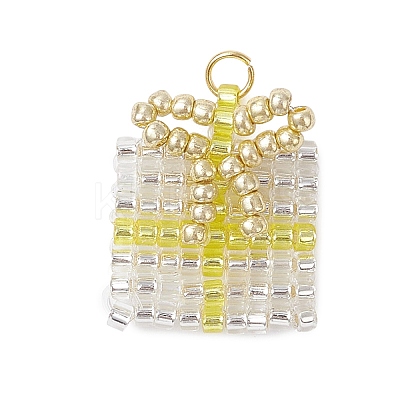 Glass Seed Beaded Christmas Gift Pendants PALLOY-MZ00899-03-1
