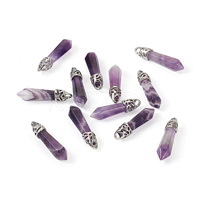 12Pcs Bullet Natural Amethyst Pointed Pendants G-FW0001-11-1