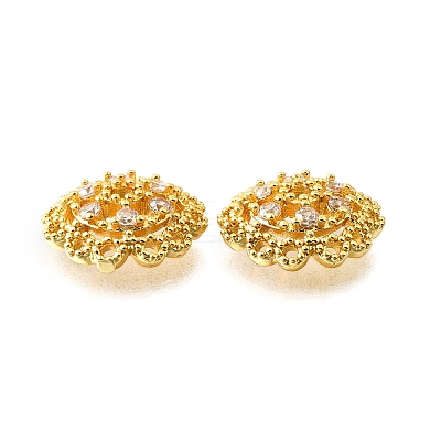 Flower Brass Micro Pave Clear Cubic Zirconia Bead Caps KK-V008-33G-1