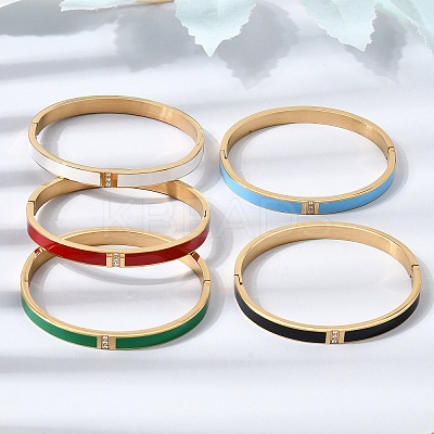 304 Stainless Steel Micro Pave Clear Cubic Zirconia Enamel Hinged Cuff Bangles for Women SA-CBAC920-05G-1