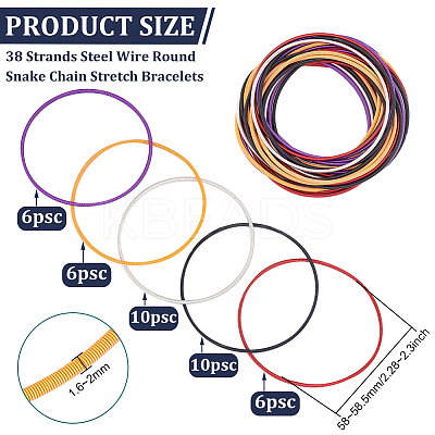 38pcs 5 styles Steel Wire Round Snake Chain Stretch Bracelets Set BJEW-BC0001-22-1