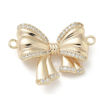 Brass Micro Pave Clear Cubic Zirconia Connector Charms KK-M308-14G-1