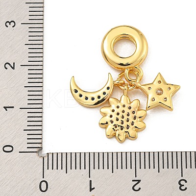 Rack Plating Brass Clear & Blue Cubic Zirconia European Dangle Charms KK-U035-27G-1