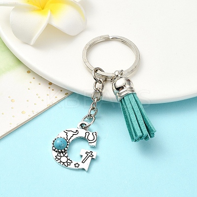 Alloy with Resin Imitation Synthetic Turquoise Keychain KEYC-YW00087-07-1