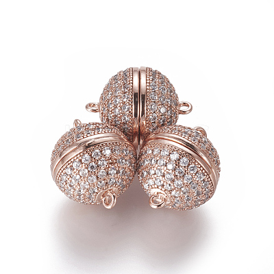 Brass Micro Pave Cubic Zirconia Magnetic Clasps with Loops ZIRC-L082-E-01-RG-1
