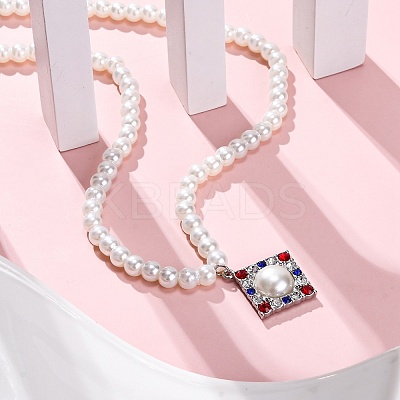 304 Stainless Steel Colorful Cubic Zirconia Rhombus Pendant Necklaces STAS-Z114-23P-1