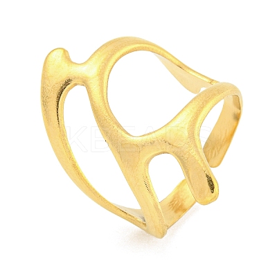 304 Stainless Steel Hollow Irregular Open Cuff Ring for Women LS-RJEW-S406-01G-05-1