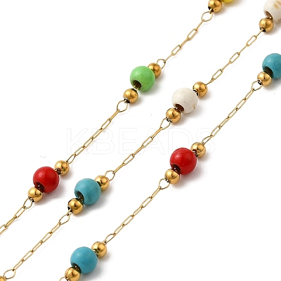 Handmade 304 Stainless Steel & Synthetic Turquoise Beaded Chains CHS-L031-04G-1