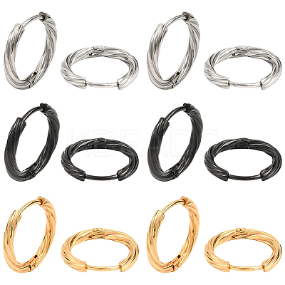 18Pcs 3 Colors 303 Stainless Steel Twist Hoop Earrings for Women EJEW-SC0001-81B-1