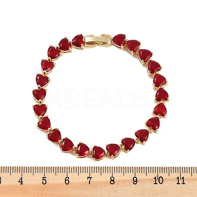 Brass Micro Pave Red Cubic Zirconia Link Chain Bracelets for Women BJEW-M047-01A-1