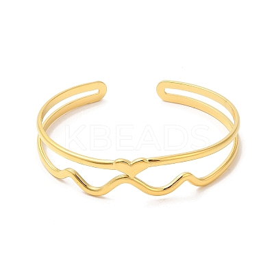 Ion Plating(IP) 304 Stainless Steel Heart Wave Cuff Bangles BJEW-L682-028G-1
