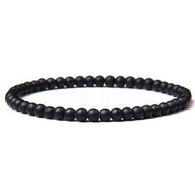 4mm Round Natural Dyed & Heated Black Agate Beads Bracelet for Men LS-KG3069-16-1