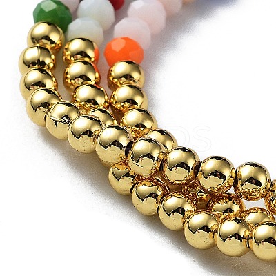 Round Brass and Faceted Glass Braided Bead Bracelet BJEW-C052-06-1