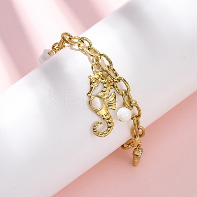 304 Stainless Steel Rhinestone Charm Bracelets BJEW-L708-09G-1