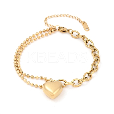 304 Stainless Steel Heart Charm Bracelets LS-BJEW-Z106-02G-1