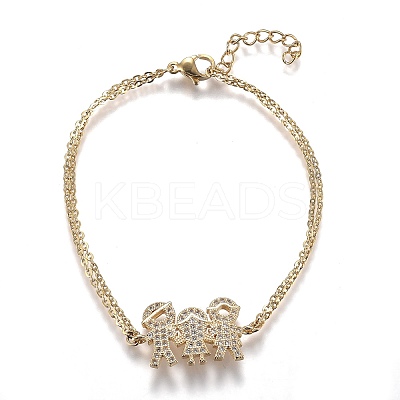 Brass Micro Pave Clear Cubic Zirconia Link Bracelets BJEW-Z003-21G-1