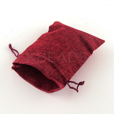 Polyester Imitation Burlap Packing Pouches Drawstring Bags X-ABAG-R004-14x10cm-06-1