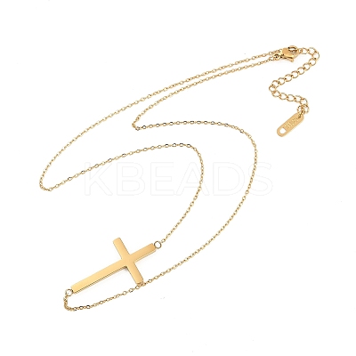 Ion Plating(IP) 304 Stainless Steel Religion Cross Pendant Cable Chain Necklaces for Women NJEW-P320-07G-1