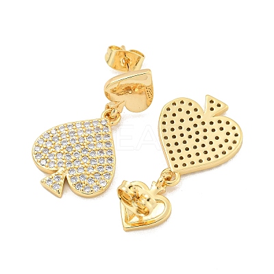 Spades Brass Pave Clear Cubic Zirconia Dangle Stud Earrings EJEW-M258-33G-1