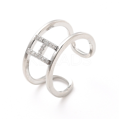 Clear Cubic Zirconia Initial Letter Open Cuff Ring RJEW-A012-01P-H-1