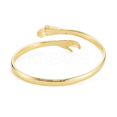Brass Double Hands Hug Open Cuff Bangle for Women BJEW-S141-018-1