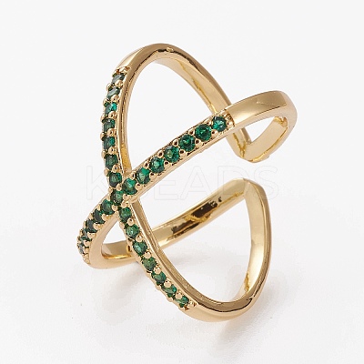 Brass Micro Pave Cubic Zirconia Cuff Rings LS-RJEW-C101-13G-E-1