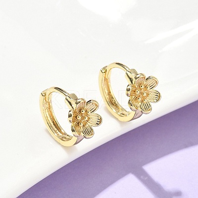 Flower Brass Hoop Earrings EJEW-Z102-02G-1