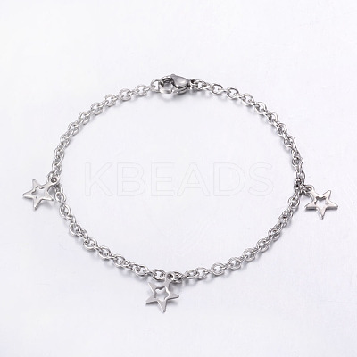 Tarnish Resistant 201 Stainless Steel Charm Bracelets BJEW-G475-01P-1