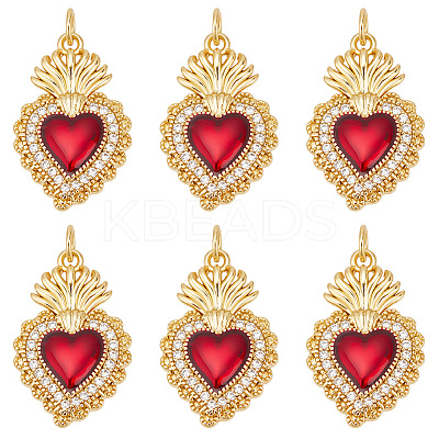 6Pcs Brass Micro Pave Clear Grade AAA Cubic Zirconia Pendants KK-BBC0015-32B-1