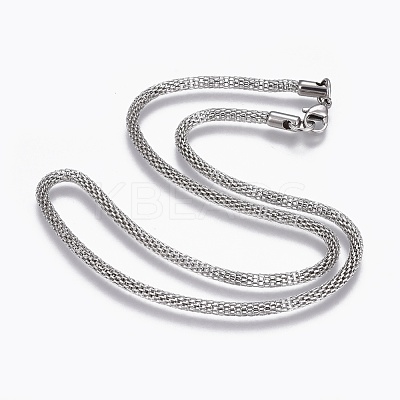 Non-Tarnish 304 Stainless Steel Mesh Chain Necklaces NJEW-L167-03A-P-1